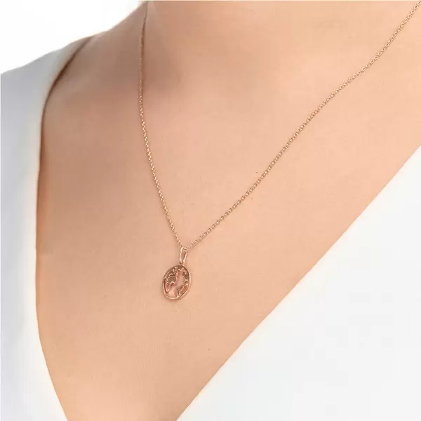 Leaf Jewelry Halskette Weltkugel, 18 K Rosegold vergoldet Günstiger Verkauf