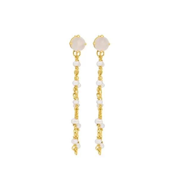 Leaf Jewelry Ohrhänger Flying Gem, Perle/Rosenquarz, 18 K Gelbgold vergoldet Begrenztes Angebot