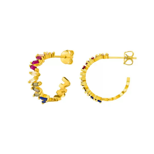 Leaf Jewelry Creole ICE CUBE, Multi Colour Zirkonia, 18 K Gelbgold vergoldet Lagerräumung