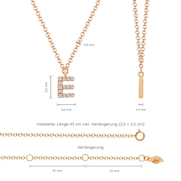Leaf Jewelry Halskette Letter "E", 14 K Rosegold mit Diamanten Saisonale Angebote