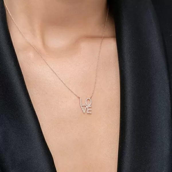 Leaf Jewelry Halskette Love mit Diamanten, 18 K Roségold Räumungsverkauf