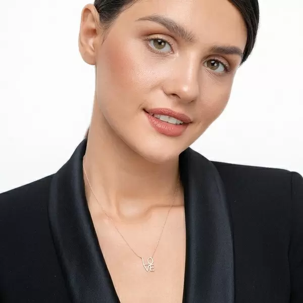Leaf Jewelry Halskette Love mit Diamanten, 18 K Roségold Räumungsverkauf