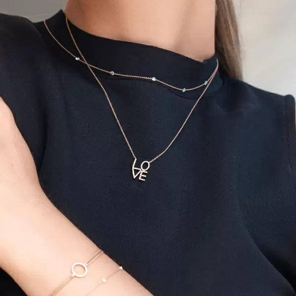 Leaf Jewelry Halskette Love mit Diamanten, 18 K Weissgold Neueste Stile