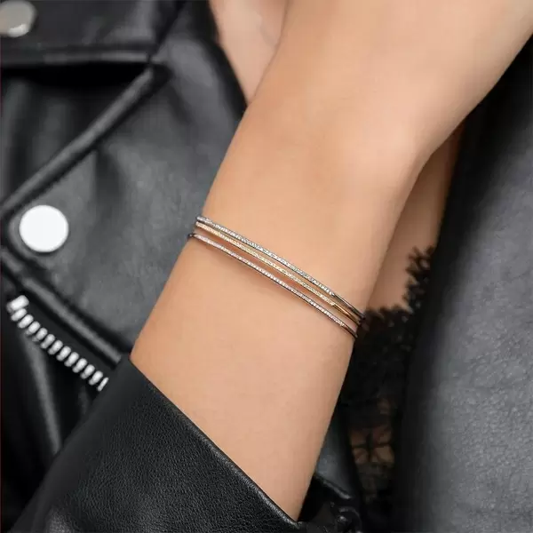Leaf Jewelry Armreif Circle mit Diamanten, 18 K Weißgold Sonderangebot der Fabrik