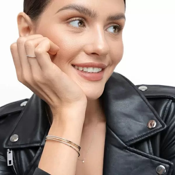 Leaf Jewelry Armreif Circle mit Diamanten, 18 K Weißgold Sonderangebot der Fabrik