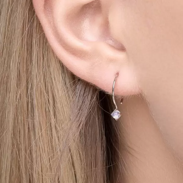Leaf Jewelry Ohrringe Cabochon, Mondstein, 14 K Weißgold Nur noch ein Tag übrig