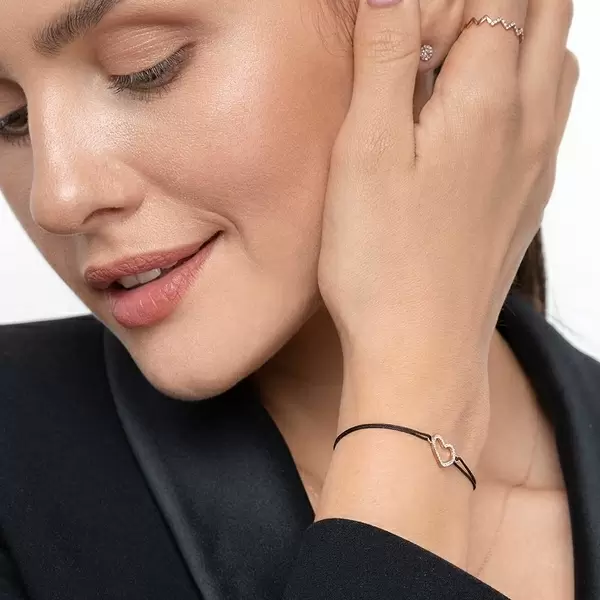 Leaf Jewelry Glückarmband Herz mit Diamanten, 18 K Rosegold, Beige Super Rabatt