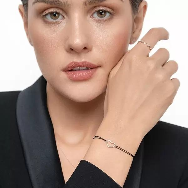 Leaf Jewelry Glückarmband Herz mit Diamanten, 18 K Rosegold, Beige Super Rabatt