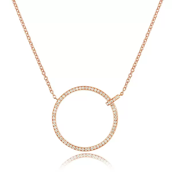 Leaf Jewelry Halskette Circle Groß mit Diamanten, 18 K Rosegold Clearance-Verkauf