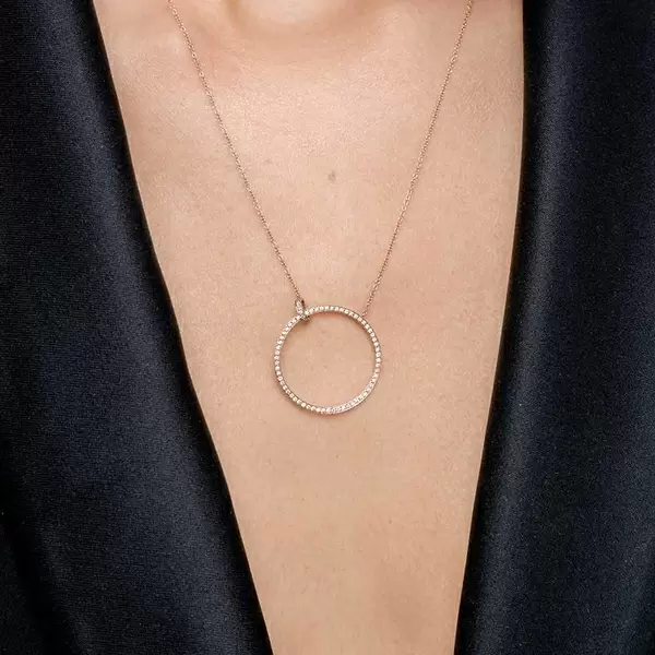 Leaf Jewelry Halskette Circle Groß mit Diamanten, 18 K Rosegold Clearance-Verkauf