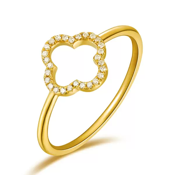 Leaf Jewelry Ring Kleeblatt mit Diamanten, 18 K Gelbgold Kostenloser Versand international