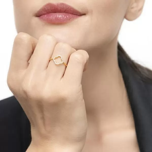 Leaf Jewelry Ring Kleeblatt mit Diamanten, 18 K Gelbgold Kostenloser Versand international