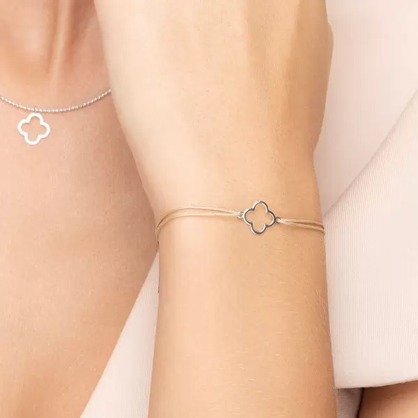 Leaf Jewelry Glücksbändchen GENTLE CLOVER, 14 K Weißgold, Beige Fabrikladen