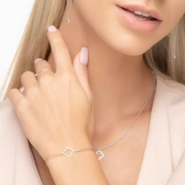 Leaf Jewelry Glücksbändchen GENTLE CLOVER, 14 K Weißgold, Beige Fabrikladen