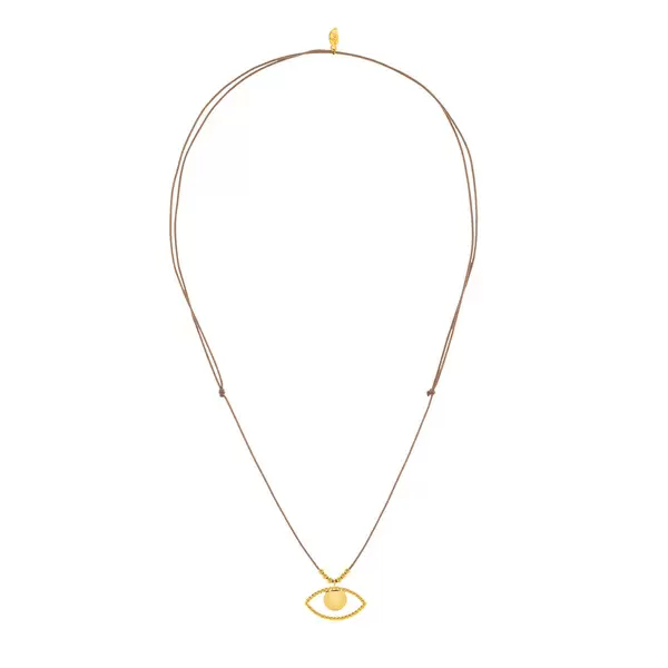 Leaf Jewelry Glückshalskettchen Evil Eye, 18 K Gelbgold vergoldet, Beige Günstiger Verkauf