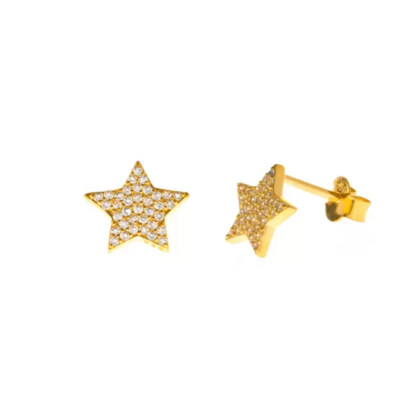 Leaf Jewelry Ohrstecker Stern mit Zirkonia, 18 K Gelbgold vergoldet Begrenztes Angebot