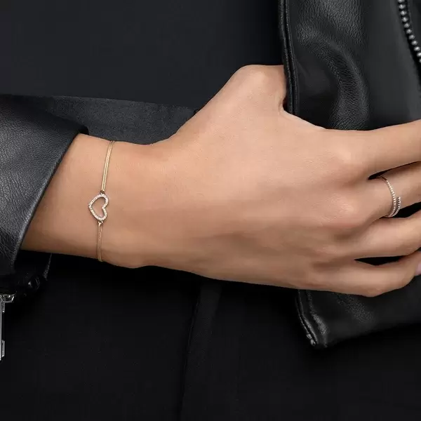 Leaf Jewelry Glückarmband Herz mit Diamanten, 18 K Weißgold, Beige Vatertagsangebot