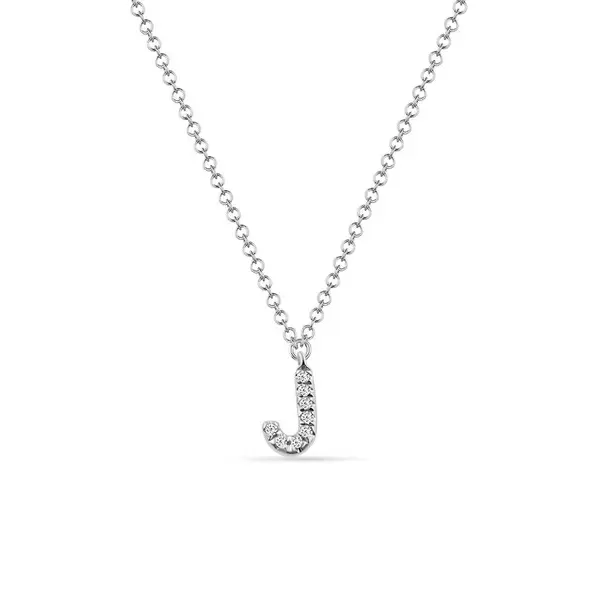 Leaf Jewelry Halskette Letter "J", 14 K Weißgold mit Diamanten Lagerräumung