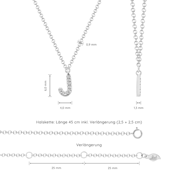 Leaf Jewelry Halskette Letter "J", 14 K Weißgold mit Diamanten Lagerräumung