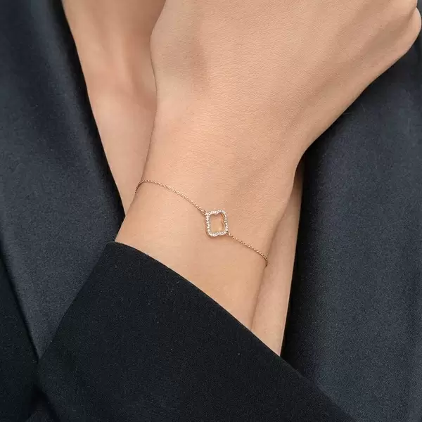 Leaf Jewelry Armkette Clover mit Diamanten, 18 K Roségold Online Outlet