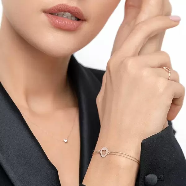 Leaf Jewelry Glücksbändchen Heart, 14 K Rosegold, Beige Blitzangebot