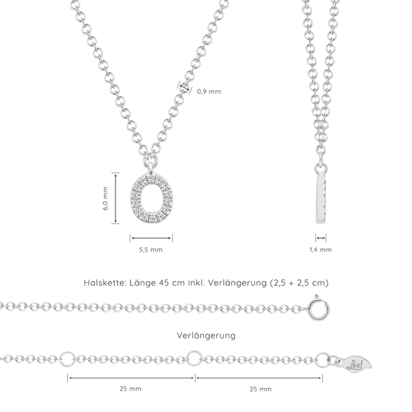 Leaf Jewelry Halskette Letter "O", 14 K Weißgold mit Diamanten Große Rabatte