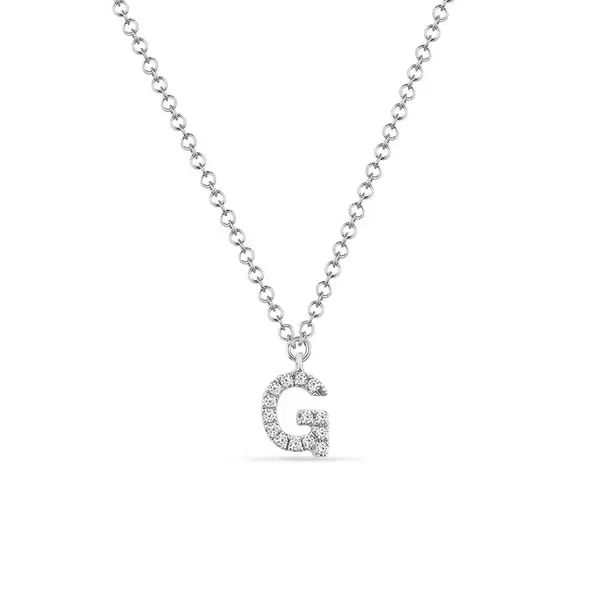 Leaf Jewelry Halskette Letter "G", 14 K Weißgold mit Diamanten Kauf eins, bekomm eins gratis