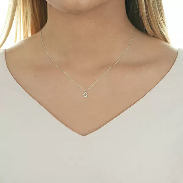 Leaf Jewelry Halskette Letter "G", 14 K Weißgold mit Diamanten Kauf eins, bekomm eins gratis