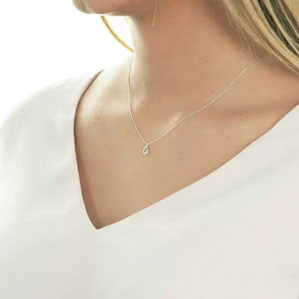 Leaf Jewelry Halskette Letter "G", 14 K Weißgold mit Diamanten Kauf eins, bekomm eins gratis