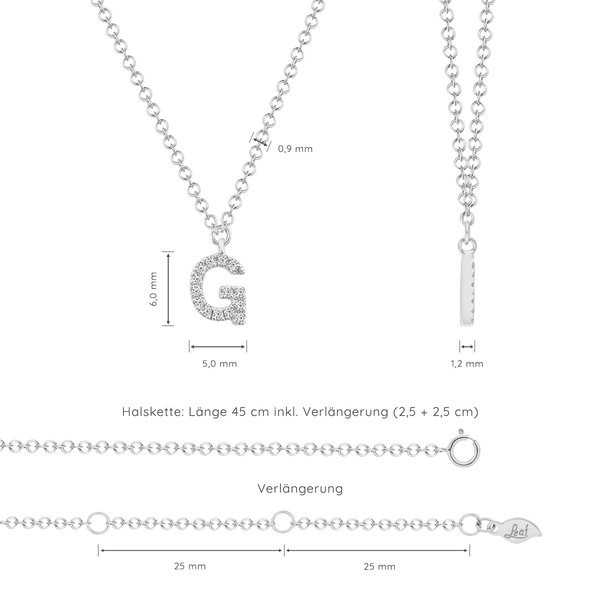 Leaf Jewelry Halskette Letter "G", 14 K Weißgold mit Diamanten Kauf eins, bekomm eins gratis