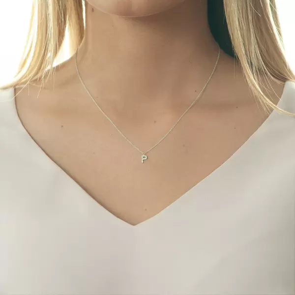 Leaf Jewelry Halskette Letter "P", 14 K Weißgold mit Diamanten Neueste Stile