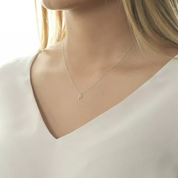 Leaf Jewelry Halskette Letter "P", 14 K Weißgold mit Diamanten Neueste Stile