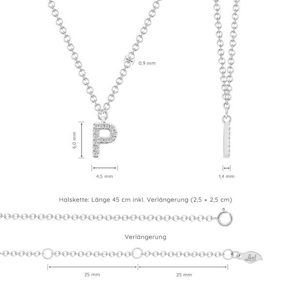 Leaf Jewelry Halskette Letter "P", 14 K Weißgold mit Diamanten Neueste Stile