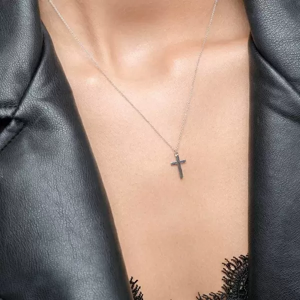 Leaf Jewelry Halskette Kreuz, 14 K Weißgold Bis zu 50% Rabatt
