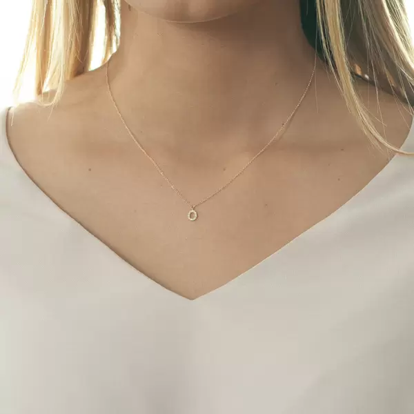 Leaf Jewelry Halskette Letter "O", 14 K Rosegold mit Diamanten Nur noch ein Tag übrig