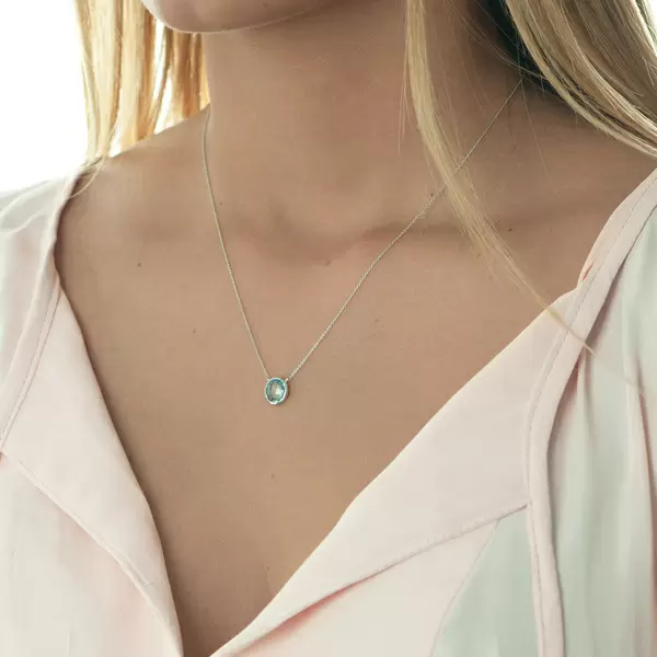 Leaf Jewelry Halskette Blauer Topas, 14 K Weißgold Super Rabatt