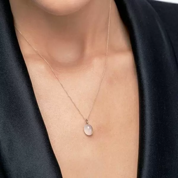 Leaf Jewelry Halskette Cabochon II, 14 K Rosegold, Rosenquarz Clearance-Verkauf