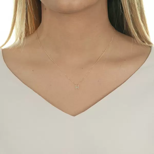 Leaf Jewelry Halskette Letter "H", 14 K Rosegold mit Diamanten Black Friday Preise