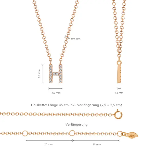 Leaf Jewelry Halskette Letter "H", 14 K Rosegold mit Diamanten Black Friday Preise