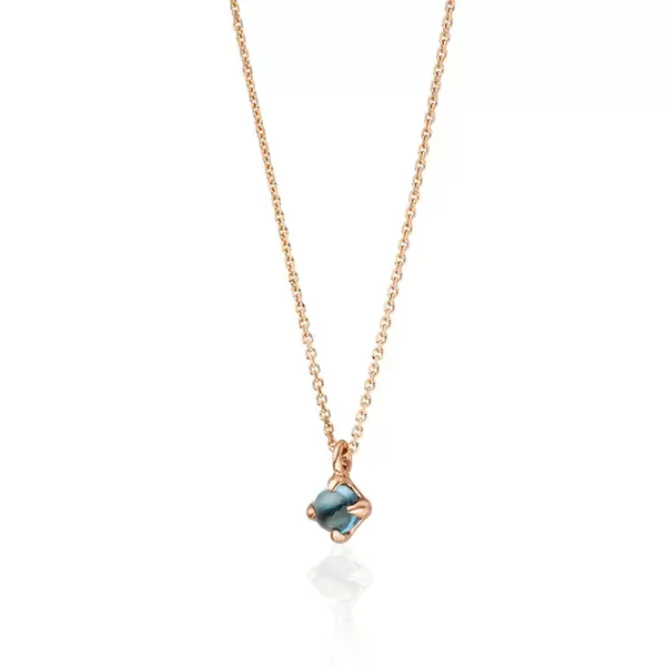Leaf Jewelry Halskette Cabochon, Blauer Topas, 14 K Roségold Im Verkauf