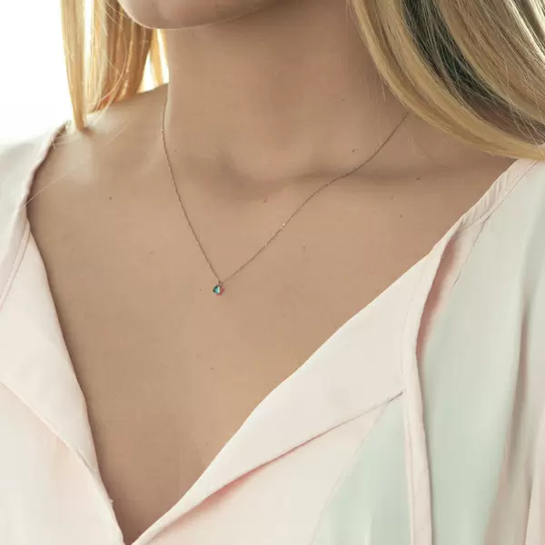 Leaf Jewelry Halskette Cabochon, Blauer Topas, 14 K Roségold Im Verkauf