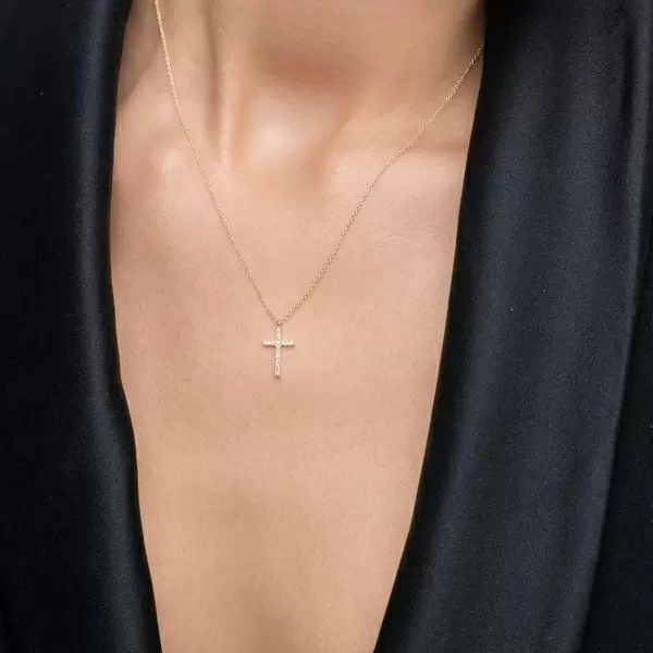 Leaf Jewelry Halskette Kreuz mit Diamanten, 18 K Gelbgold 50% Rabatt für begrenzte Zeit