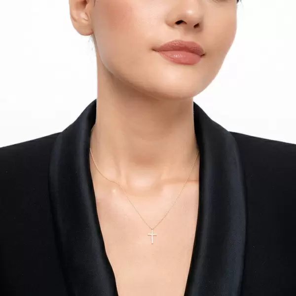 Leaf Jewelry Halskette Kreuz mit Diamanten, 18 K Gelbgold 50% Rabatt für begrenzte Zeit