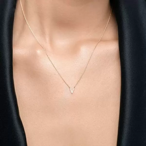 Leaf Jewelry Halskette Letter "V", 14 K Weißgold mit Diamanten Rabatte dieses Monats