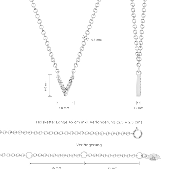 Leaf Jewelry Halskette Letter "V", 14 K Weißgold mit Diamanten Rabatte dieses Monats