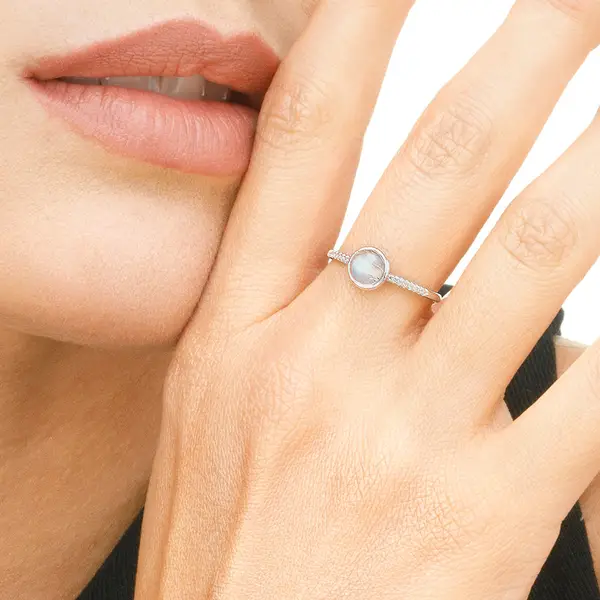 Leaf Jewelry Ring Labradorit mit Diamanten, 14K Weißgold im Angebot