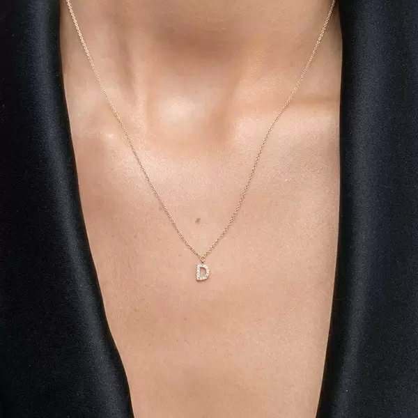 Leaf Jewelry Halskette Letter "D", 14 K Rosegold mit Diamanten Schlussverkauf