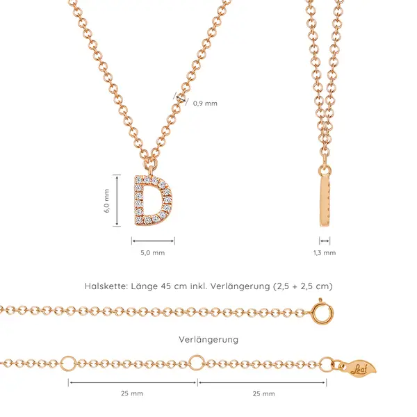 Leaf Jewelry Halskette Letter "D", 14 K Rosegold mit Diamanten Schlussverkauf