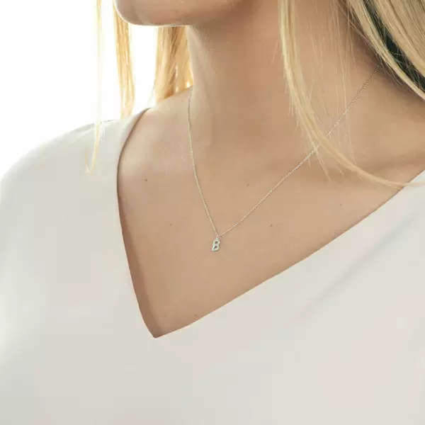 Leaf Jewelry Halskette Letter "B", 14 K Weißgold mit Diamanten Kostenloser Versand