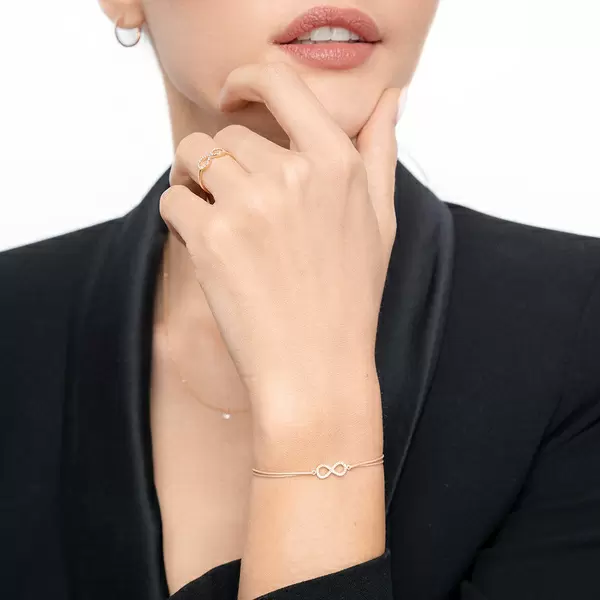 Leaf Jewelry Glücksbändchen Infinity mit Diamanten, 18 K Rosegold, Schwarz Limitierter Zeitrabatt